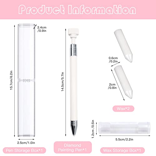 ZYNERY Diamond Painting Pen with Wax, Refillable Wax Pen, Rotating Glue Point Drill Pen for Nail Art Rhinestones, Diamond Art Accessories and Tools, Quickly Pick Up Beads Gems (White) - color: white (2 wax)