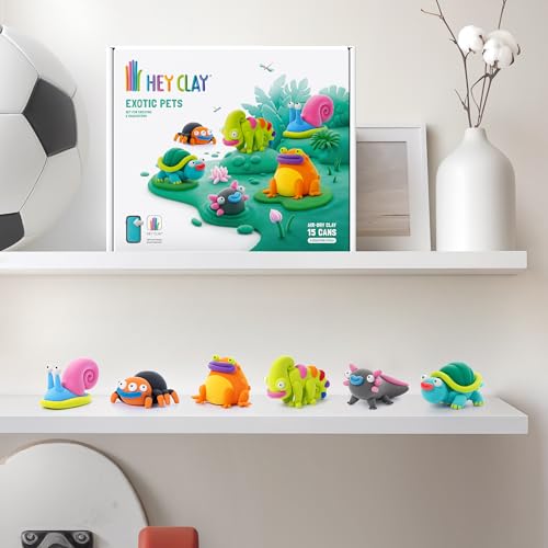 HEY CLAY Fat Brain Toys Exotic Pets 15 cans - Colorful Modeling Air Dry Clay for Kids - Air Dry Clay Kit 15 Cans with Fun Interactive App - color: Exotic Pets