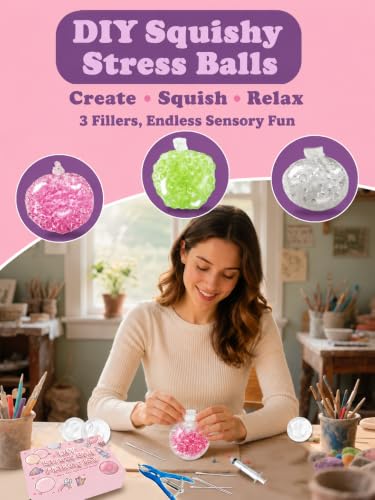 DIY Stress Ball Making Set for Adults, Squishy Make Set with 15 TPR Ball Skins, 9 Types of Fillers, Air Pump, Vacuum Tool, Plugs & Cable Ties, Make Your Squishies for ASMR Anxiety Relief Sensory - color: Multi-color Set