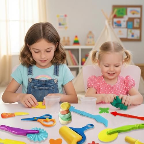 Dough Tool Set, 13Pcs Dough and Clay Play Tools Kit for Kids, Modeling Clay Accessories Includes Safety Scissors, Rolling Pins, Plastic Knife, Dough Extruder & Rollers - color: 13pcs