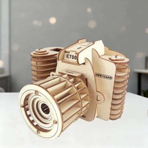 3D Wooden Puzzles Laser Engraving DIY Safe Assembly Constructor Kit Toy for Teens and Adults (F1 Camera)