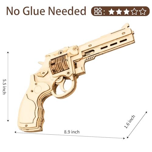 3D Wooden Puzzles for Adults,Wooden Toy for Kids and Adults,Model Building Kit,Educational Brain Teaser,Best Educational Christmas Birthday Day Gift for Friends (Wooden Revolver) - color: Wooden Revolver
