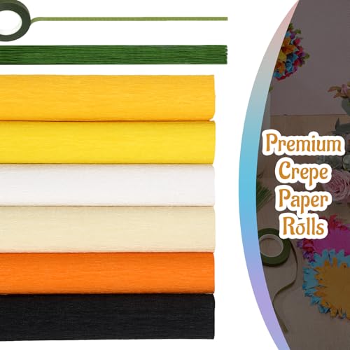 Gersoniel 57 Pcs Crepe Paper DIY Kit for Flower Making, Yellow - color: Yellow