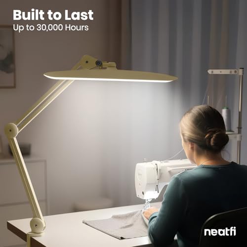 Neatfi XL 2200 Lumens 24W LED Desk Lamp – Shadow-Free Task Lighting | 4-Level Dimming | Home Office & Crafts Use | 20-Inch Wide Head (Gold, Non-CCT with Clamp) - color: Gold, size: Non-CCT with Clamp