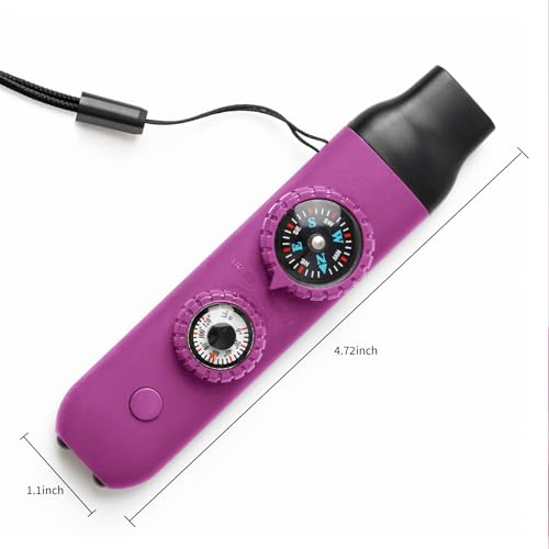 Multifunctional Survival Emergency Whistle for Kids with Compass Hiking Survival, Thermometer & Neck Lanyard | Emergency Safety Gear for Hiking, Camping, Kayaking, Boating, Climbing - color: rose purple