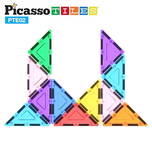 PicassoTiles Magnetic Building Block Set Right Triangle Magnet Tiles Construction Toy STEM Learning Kit Educational Playset Playboard Pretend Play Stacking Blocks Child Brain Development PTE02 - style: 12Pc R Triangle
