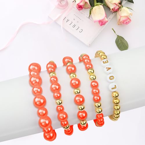 Orange Pearl Bracelet Making Kit Gold Beads for Bracelets for Adult - color: 20-Orange & Gold
