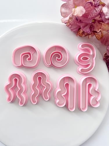Abstract Swirl Clay Cutter Set, 7PCS PLA Polymer Clay Tools with Exact Measurements, Ideal for DIY Statement Earrings & Crafts