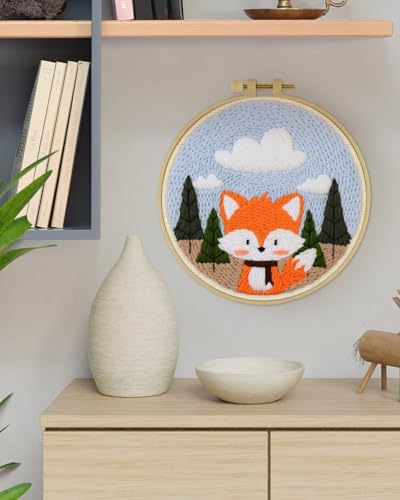ERKOON Punch Needle Kit for Beginners Adults, DIY Easy Animal Embroidery Set for Starter Art Craft, Needling Punch Project with Patterns, Tools, Yarns, Hoop, Instruction (Fox) - color: Fox
