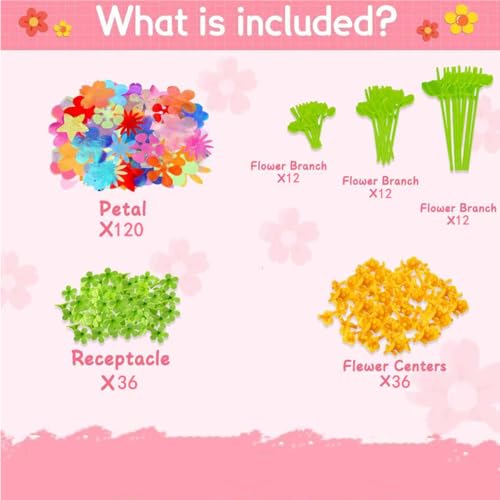 DIY Flower Craft Kit Accessories - Make 36 Extra Fabric Flowers| Refill Parts for Flower Bouquet Building Toy | Arts & Crafts Set for Girls Ages 3-10 - color: Colorful Accessories
