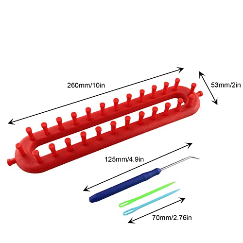 JCBIZ Rectangle Knitting Looms Plastic Weaving Looms Set Scarf Hats DIY Crocheting Handmade Craft Kit with a Crochet Hook and Needle for Knitting Lovers, 26 cm (Red) - size: Medium