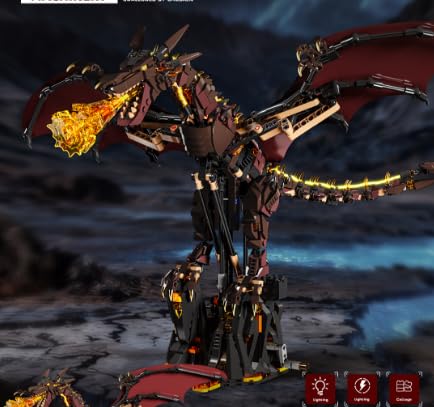 HJPLPXH Mechanical Flame Dragon Building Block Set–Fire Dragon Model - style: Motor Flame Dragon
