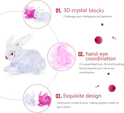 3D Crystal Rabbit Puzzle, Crystal Puzzle Brainteasers for Puzzlers Ages 16 and Up, 56PCS(Pink) - color: Pink-rabbit