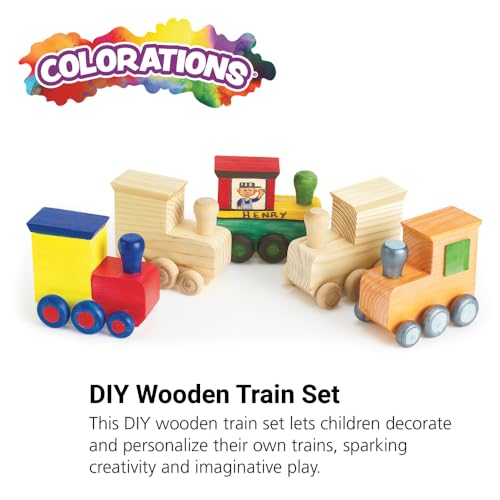 Colorations® Decorate Your Own Wooden Trains, Set of 12, Craft for Kids & Fun Home Activities, Create Unique & Personal Designs, Fun Kids Craft Project, Craft Project for Boys & Girls, Craft & Enjoy! - style: Trains
