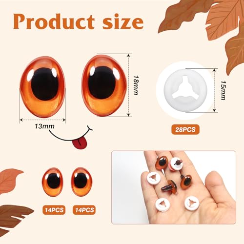 TOAOB 28pcs Orange Oval Safety Eyes with Washers 13 x 18mm Stuffed Animals Craft Plastic Doll Eyes for DIY Amigurumis Crochet Puppet Making - color: Orange