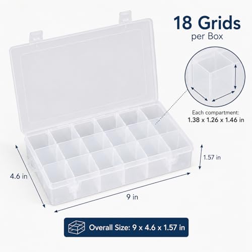 APACALI 6 Pack Plastic Organizer Box with Dividers, 18 Grids Clear Tackle Box Organizer, Adjustable Compartment Storage Boxes for Beads, Jewelry, Crafts, Fishing Lures, Screws and Small Parts - color: 18 Grids - 6PCS
