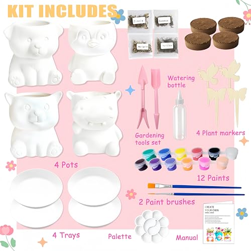 yasest Paint & Plant Flower Growing Kit - 4 Set DIY Ceramic Painting Kit - style: cat & dog