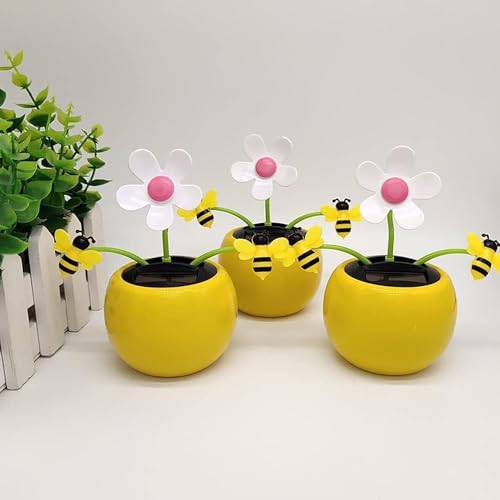 Solar Apple Blossom Bee Swinging Flower Ornament, Sunflower Windowsill Decoration with Dancing Honey Bee