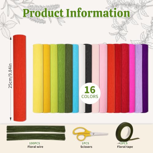 16 Colors Crepe Paper Roll 10 X 98inch Papel Crepe Video Tutorial - color: 16 Colors