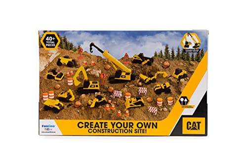 CAT Construction Toys, Little Machines Mega Set – 40+ Pieces with XL Crane & Excavator, 10 Mini Vehicles, Road Signs, Cones, Boulders & Barricades, Indoor/Outdoor STEM Toy for Kids Ages 3 + - style: Mega Set