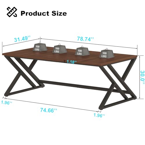 LVB Walnut Large Office Desk, Modern Long Wood Metal Computer Desk 78.7 in - color: Walnut, size: 78.7 Inch