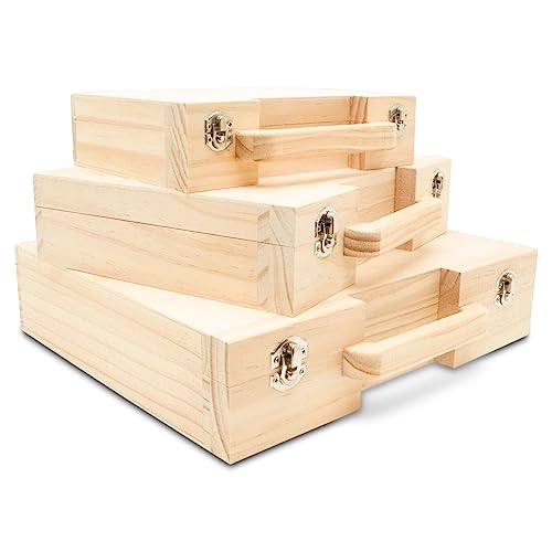 Woodpeckers Nesting Craft Suitcases, 1 Set of 3 Unfinished Wooden Boxes for Crafts, Travel Friendly Memory Boxes for Keepsakes - size: Nesting Set (3 Sizes)