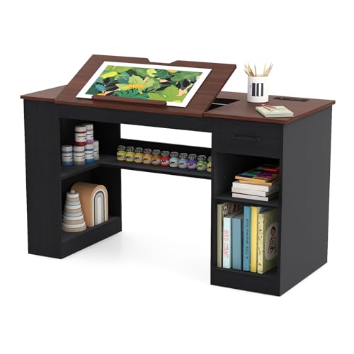 Verano Garden 55.1" Drafting Table, Craft Art Table, Computer Desk, Black - color: Black