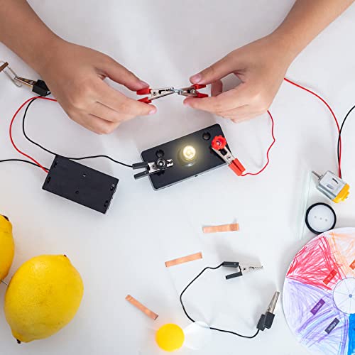 MECCANIXITY Electrical Circuit Experiment Set DIY Materials, 10Pcs 1.5V E10 Bulbs, 1Pcs AA Battery Case, 1Pcs Button Switch, 1Pcs Lamp Holder, 2Pcs Wires