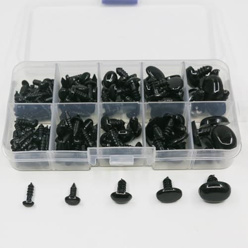 GSHLLO 125 Pcs 5 Sizes Safety Eyes and Noses Small Crochet Animal Noses Doll Puppet Making Eyes Black Stuffed Bear Eyes Plastic Plush Animal Eyes with 125 Pcs Washers and Storage Case