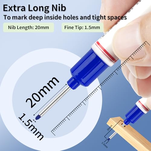 15 Pcs Long Nib Marker Pens with 20 mm Long Head Nose Tip, Blue - color: Blue