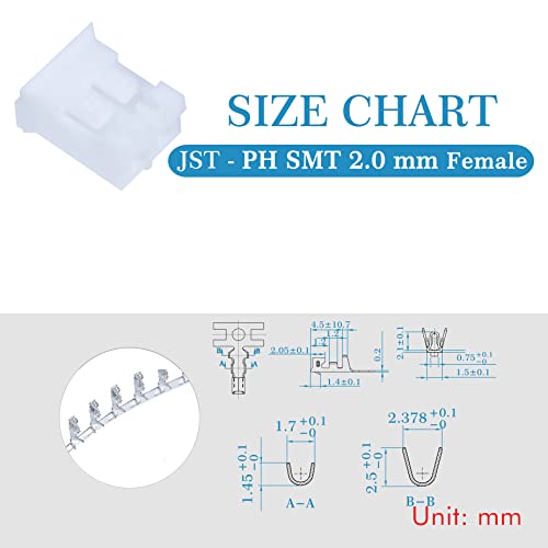 CQRobot JST PH SMD 2.0 mm Pitch 2-Pin Electronic Computer Connector IC Male Plugs, Female Sockets Housing and T-Shaped Crimp Terminal Kit.. 50 Sets/200 Pieces Wire-to-Board Adapter Cable Assembly. - size: 2P, style: PH-SMD