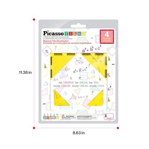PicassoTiles 4 Piece Large Square Magnetic Tiles, Expansion Pack, Ages 3+ - style: 4Pc Large Square