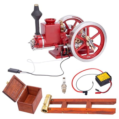 ENGINEDIY Hit and Miss Engines Model Kit that Runs HM-01 Engine 4-Stroke Horizontal Metal Engine Model with Base Set Mechanical Engine Mechanical Model Kit/STEM Toy/Desktop Engine (KIT Set) - style: (KIT Set)