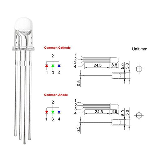 50pcs RGB 5mm LED Emitting Diode Light Lamp Multicolor Red Green Blue Tri-Color with 4pin (Common Anode) - color: J)rgb-50pcs