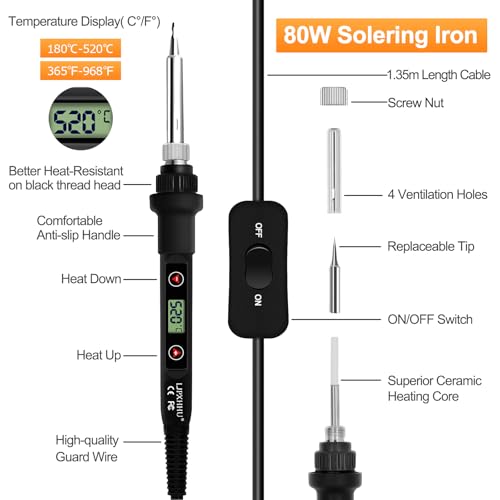 80W LCD Soldering Iron Kit Adjustable Temp 180-520℃ Precision Soldering Gun