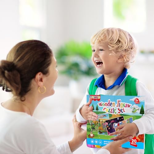 Wooden Puzzles Toys for Kids Ages 3-5, Set of 4 Packs Dinosaur, Space, Transportation Wood Puzzles, Preschool Brain Teaser Toys for Boys and Girls 3 4 5 6 Years Old - color: Mixed Styles a