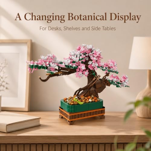 NEWABWN 3-in-1 Cherry Blossom Bonsai Tree Building Set, 711 Pieces - style: 3in1-Tree