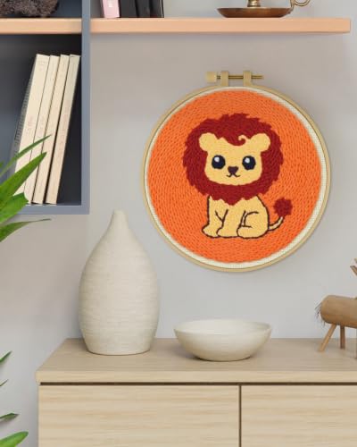 ERKOON Punch Needle Kit Beginners Adults, Zodiac Easy Embroidery Set for Starter Art Craft, Needling Punching Project with Patterns, Tools, Yarns, Hoop, Instruction (Leo) - color: Leo