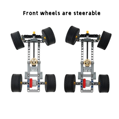 MOC Building Blocks Basic Car Chassis, Front Wheel Linked Steering, Rear Wheel with Differential, Creative Assemble