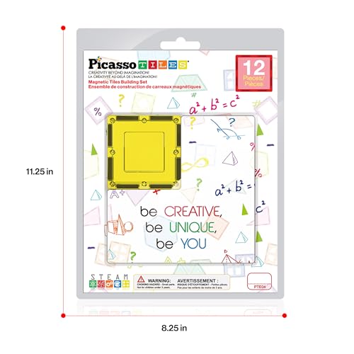 PicassoTiles Magnetic Building Block Magnet Tile Construction Kit for Kids Educational STEM Learning Playboard Pretend Play Toy Stacking Shapes Brain Development Preschool Toddler Activity Set PTE04 - style: 12Pc Square