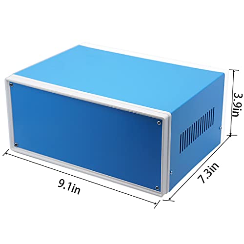 Zulkit Electronic Enclosures Blue Metal Enclosure Project Case DIY Box Junction Case Enclosure Preventive Case (9.1" x 7.3" x 3.9") - size: 9.1" x 7.3" x 3.9"