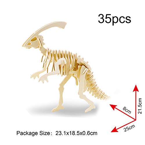 Georgie Porgy 3D Wooden Puzzles for Kids Toys Construction Woodcraft Kits DIY Model Puzzle Kits Birthday Gifts Pack of 3 (Parasaurolophus Apatosaurus Triceratops) - color: Parasaurolophus Apatosaurus Triceratops