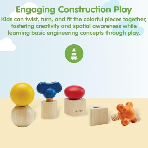 PlanToys® Nuts & Bolts Wooden Toy for Kids Ages 2+ Montessori STEM Set - color: Nuts & Bolts