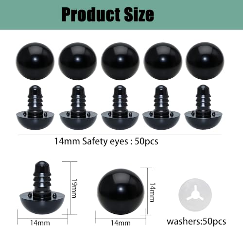 ARTCXC 50pcs 14mm Solid Black Safety Eyes for DIY Crochet Amigurumi - size: 14mm