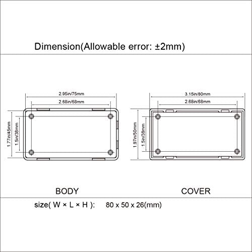 LeMotech 5 Pieces Plastic Project Boxes Junction Case for Electronic Project, Black 3.1 x 2.0 x 1.0 inch (80 x 50x 26 mm) - size: 3.1" x 2.0" x 1.0"(5pc)