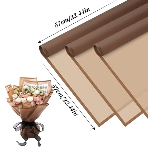 Rumvan Flower Wrapping Paper, 20 Sheets, Waterproof, Floral Bouquet Design, for Wedding, Birthday Gift, DIY Florist Supplies (Translucent white) (coffee colour, 20 Sheets) - color: coffee colour, size: 20 Sheets