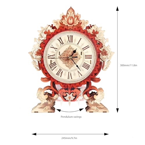 3D Puzzles for Adults Flame Flower Wall Clock Wooden Model DIY Kit Puzzle Clock Birthday Gifts for Men Woman Home Decor Christmas - color: Flame Flower