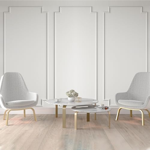 Pangda 3 Set Peel and Stick Wall Molding Kit Scalloped Wainscot Wall Panel Premade Accent Molding Wainscoting Ready to Assemble Wainscoting Accent Panel (96''x37.5'',Classic Style)