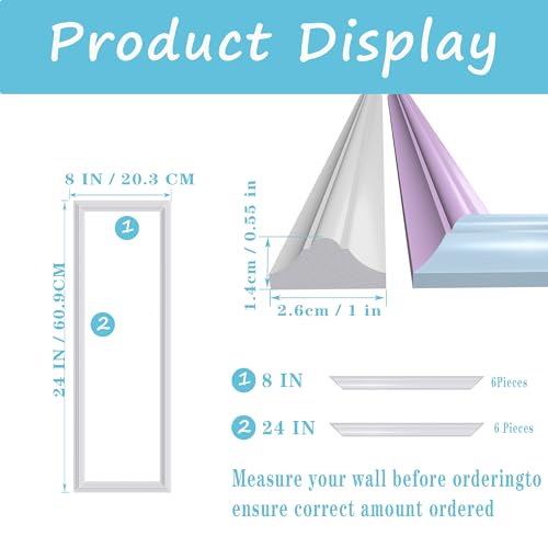 3 Set Panels Peel and Stick Premade Wainscoting Accent Wall Panels for Interior Wall Decor Easy DIY Build and Picture Frame Door Decor (8 x 24 in) - color: 8 x 24 in