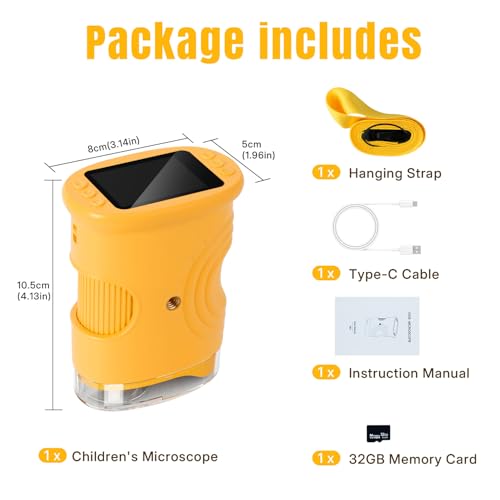 Mcbazel 1000X Handheld Digital Microscope for Kids, Rechargeable Mini Pocket Microscope with 2.0" IPS Screen, Toys Birthday Gifts for Girls Boys, Portable Edu Science Gift Age 4-12